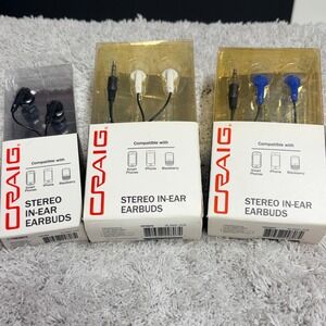 Craig Stereo In-Ear Earbuds 3 Pack Bundle Black White Blue 3.5mm Jack CHP4807